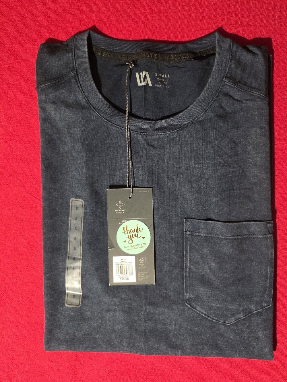VRST Men's Crew Neck Pocket Tee - Weathered Blue Wash. Super Soft!